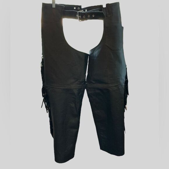 Force Leather Women’s Black Fringe Motorcycle Chaps - Picture 3 of 10